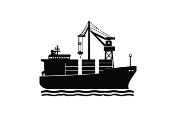 Obraz premium Cargo ship with crane silhouette for maritime logistics and global shipping industry concepts
