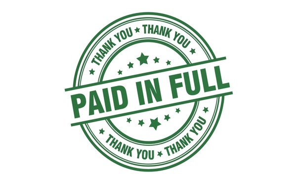 Green paid in full stamp or sticker with thank you text on isolated for business concepts