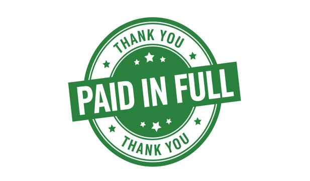 Green paid in full stamp with thank you text