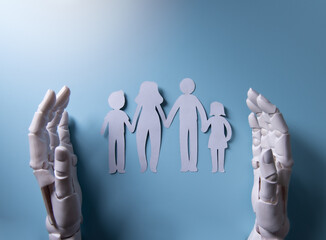 AI Robotic Hands Protecting Paper Cutout Family for Safety Concept