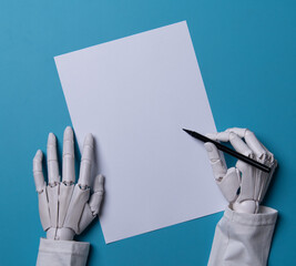 Futuristic Creative Planning Concept with AI Robot Hand and Empty Paper