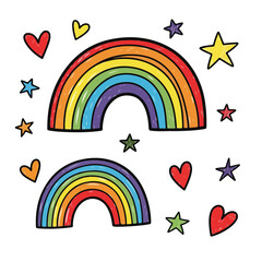 Obraz premium A colorful illustration of two rainbows with stars