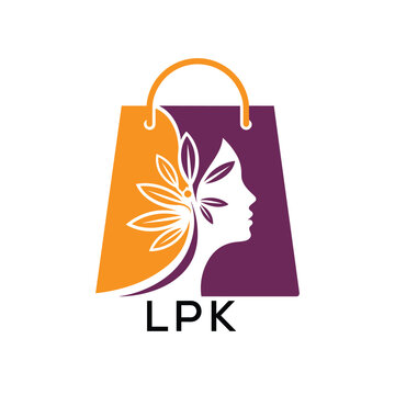LPK Elegant Beauty Shopping Bag. LPK Logo Design with Female Face and Leaf. LPK Best Icon.
