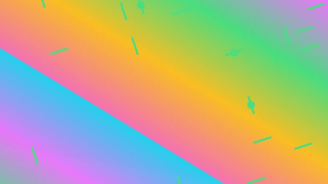 Gradient background with a diagonal split and scattered green shapes