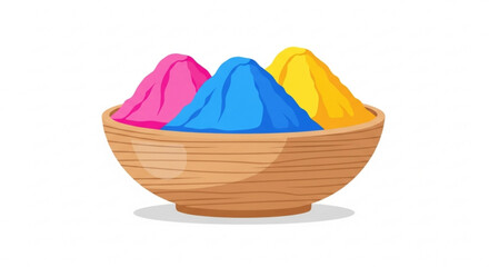 Obraz premium Colorful Powder in Wooden Bowl Isolated on White Background