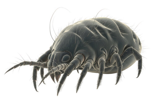 Detailed 3d rendering of a microscopic dust mite, a common household allergen, isolated on transparent background