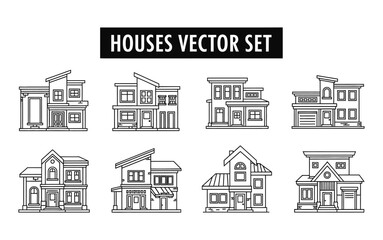 Naklejka premium Houses vector set with various architectural styles and designs