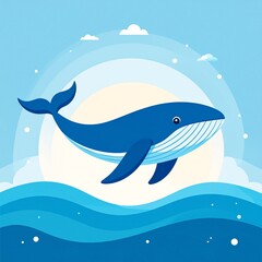 Obraz premium Whimsical Whale Jumping Above Blue Ocean Waves