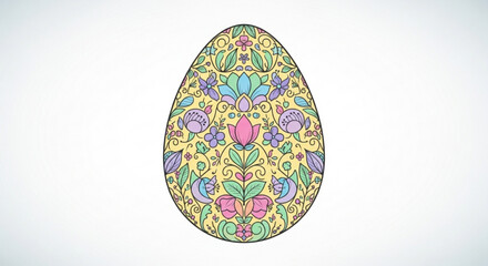 Colorful Easter Egg with Floral Pattern Isolated on White Background