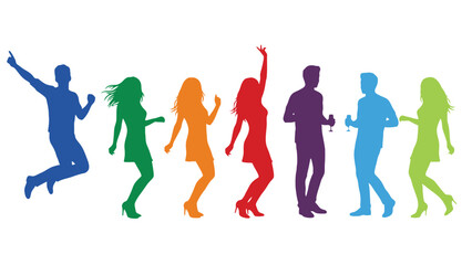 Obraz premium A group of colorful silhouettes dancing together in a joyful celebration