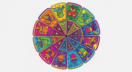 Colorful Zodiac Wheel with Astrological Signs Isolated on White Background