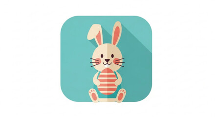 Cute Cartoon Bunny Sitting on Turquoise Background with Striped Shirt