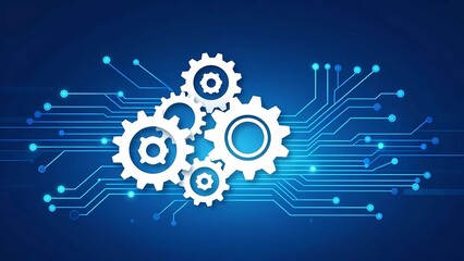 Abstract digital circuit board representing industry innovation and gear technology