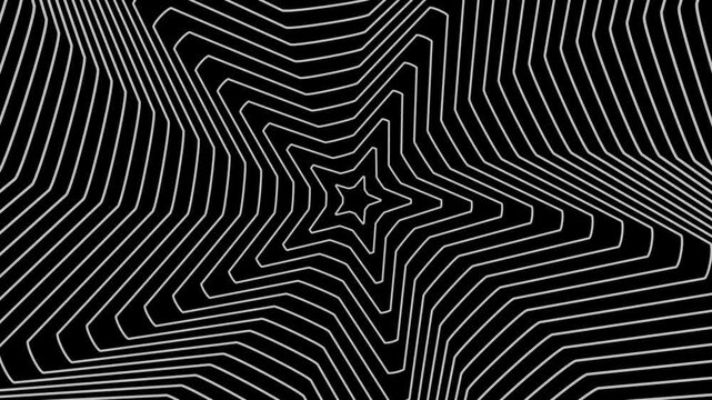 A seamless Trippy star shape circular motion loop in black and white infinite illusional concept, in 4k format, perfect for branding, websites, online games etc