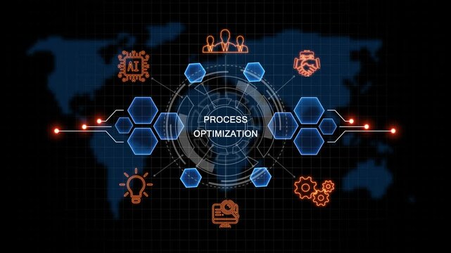 Technology process optimization icon animation. Business glowing neon concept. Employee process optimization help to get the best human resources. 4k animation 
