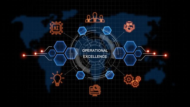 Technology operational excellence icon animation. Business glowing neon concept. Employee operational excellence help to get the best human resources. 4k animation 