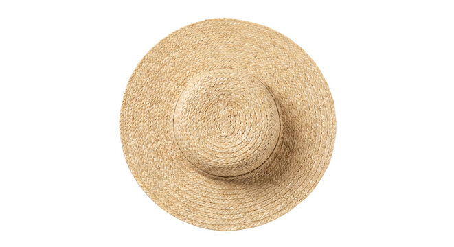 Natural straw sun hat top down view