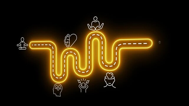 Mental Health Management concept on the transparent background. Conceptual pathway illustrating mental health management, from stress awareness to care, mindfulness. 4k video animation.