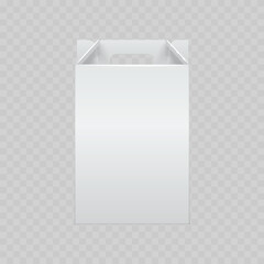 Realistic White Paper Shopping Bag Mockup with Die-Cut Handle. Vector Blank Cardboard Gift Package Template.