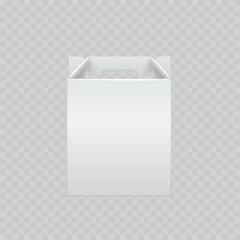 Realistic White Paper Shopping Bag Mockup with Die-Cut Handle. Vector Blank Cardboard Gift Package Template.