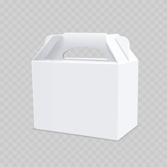 Realistic White Paper Shopping Bag Mockup with Die-Cut Handle. Vector Blank Cardboard Gift Package Template.