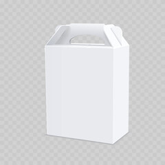 Realistic White Paper Shopping Bag Mockup with Die-Cut Handle. Vector Blank Cardboard Gift Package Template.