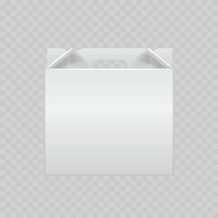 Realistic White Paper Shopping Bag Mockup with Die-Cut Handle. Vector Blank Cardboard Gift Package Template.