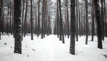 Winter Wonderland - A Serene Forest Path Covered in Fresh Snow.