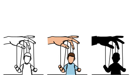 An illustration showing a person being controlled by a puppeteer