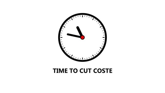 Clock with text TIME TO CUT COSTS on a green background time costs