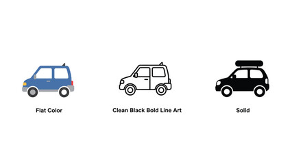 Naklejka premium Three different styles of car illustrations on a white background