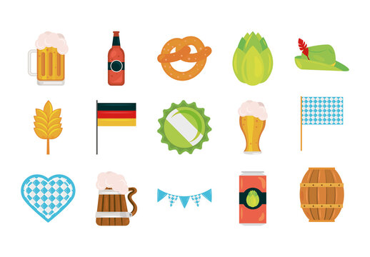 Colorful Beer Festival Oktoberfest Illustrations Set