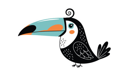 Obraz premium Stylized toucan bird illustration with a large colorful beak and decorative patterns for exotic nature themes or tropical wall decor.