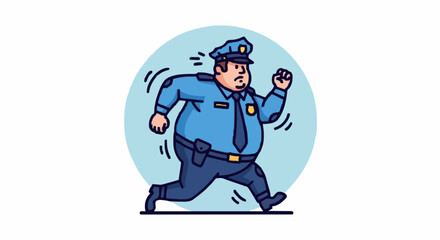 Cartoon Fat Police Officer Running Fast.