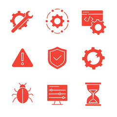 Red Technology Filled Icons for Error Warning and System Management