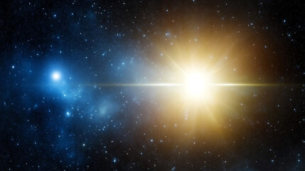 Obraz premium A breathtaking cosmic scene showcasing the beauty of the universe with brilliant stars and a radiant sun illuminating the vastness.