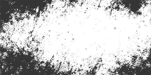 Obraz premium Abstract black and white grunge background featuring a vintage ink splash pattern with a dark dirty paint texture and a vector silhouette border frame design