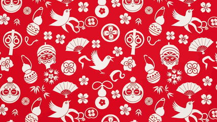 White Chinese New Year Symbols on Red.