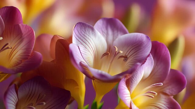Freesia Flowers in Bloom Close Up.
