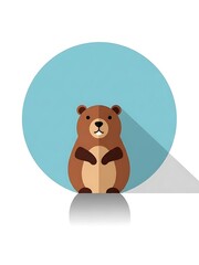 Cartoon beaver illustration with turquoise circle and long shadow effect