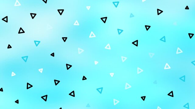 Abstract illustration with scattered triangles in various colors set against a blue gradient