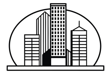 Fototapeta premium IsometricBlackWhiteBuildingsWithRadioTowerAndStreetlightVectorIllustration