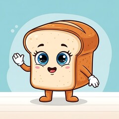 Cartoon bread loaf character waving hand smiling isolated white background