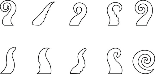 Octopus Tentacle Icon set, Vector Sea Monster Arm Silhouette, Kraken Tentacles Symbol, Curled octopus tentacles Marine Animal for Logo ultra sharp focus, sea life Tattoo, Game, Fantasy Design template © Rabia