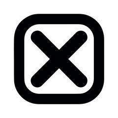 Obraz premium A black and white vector graphic of a rounded square icon with a large X in the center