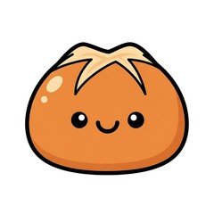 Cartoon bread roll illustration with cute happy face and golden details