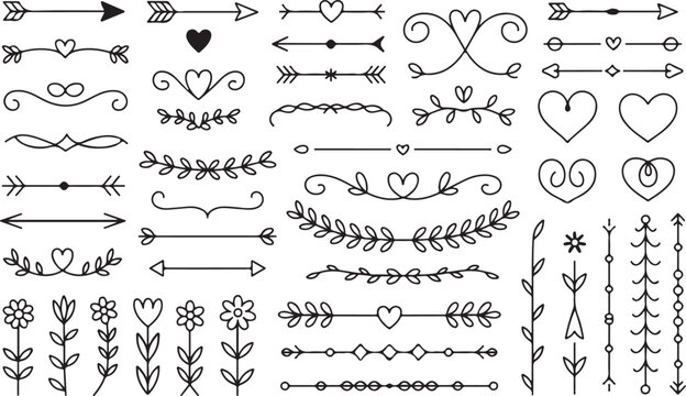 floral decorative elements arrows wreaths corners and frames set