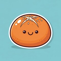 Cartoon bread roll sticker isolated on a light blue background illustration