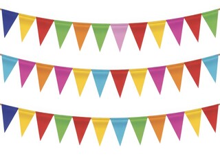 Obraz premium Colorful triangular pennant banner on white background