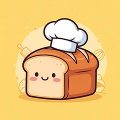 Cartoon bread with chef hat illustration for food and baking concepts